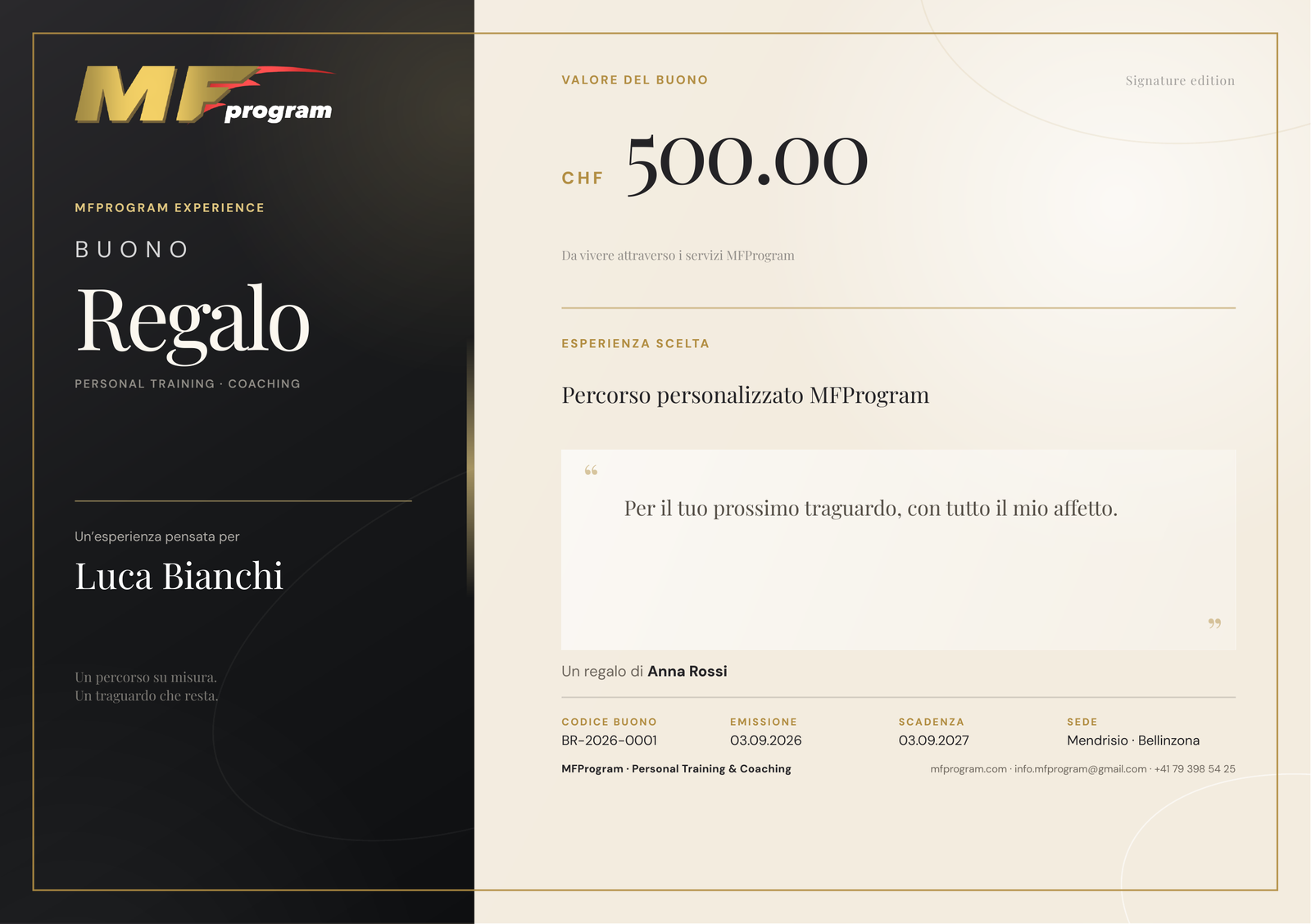 Buono regalo MFProgram — percorso di personal training su misura